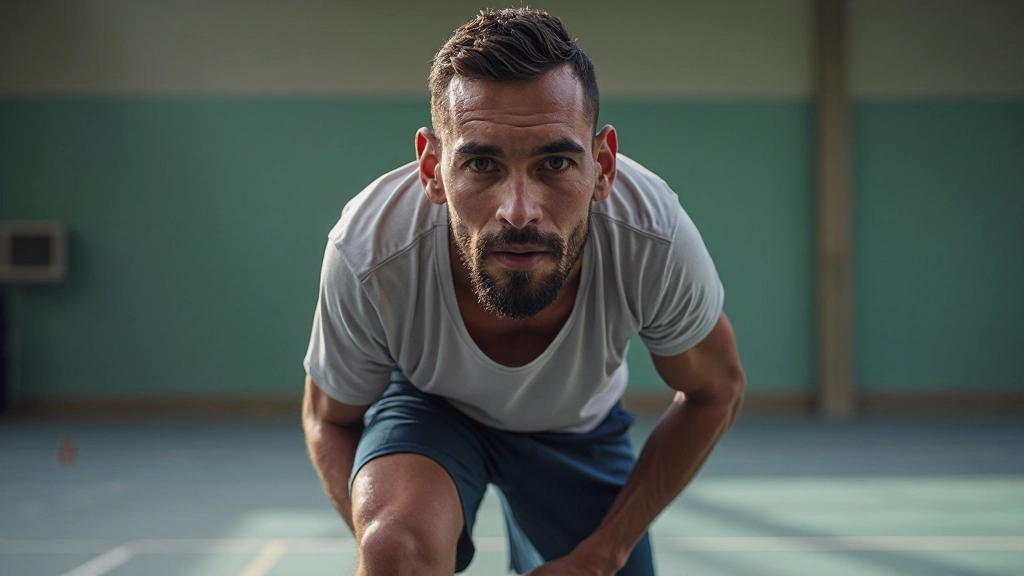 لاعب دفاع يظهر الموقف الدفاعي الصحيح مع ثني الركبتين والاستعداد